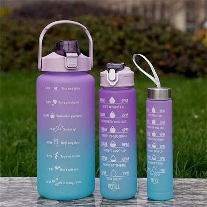 3PCS PC Sports Water Bottles Set Drinking Bottles Cups with Drinking Time, Volume Scale, Straw (BPA-Free, No FDA Certified)