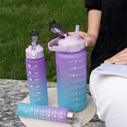 3PCS PC Sports Water Bottles Set Drinking Bottles Cups with Drinking Time, Volume Scale, Straw (BPA-Free, No FDA Certified)