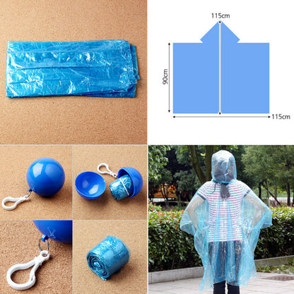 2Pcs / Set Disposable Raincoat Ball Keyring Style Emergency Raincoat Poncho for Outdoor Hiking Camping