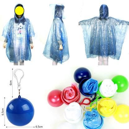 2Pcs / Set Disposable Raincoat Ball Keyring Style Emergency Raincoat Poncho for Outdoor Hiking Camping