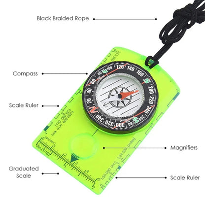 Outdoor Multifunctional Compass Map Scale with Strap for Hiking, Camping, Trekking