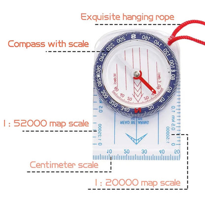 DC47-3 Outdoor Acrylic Compass Map Scale for Hiking, Camping, Trekking Multifunctional Compass with Strap