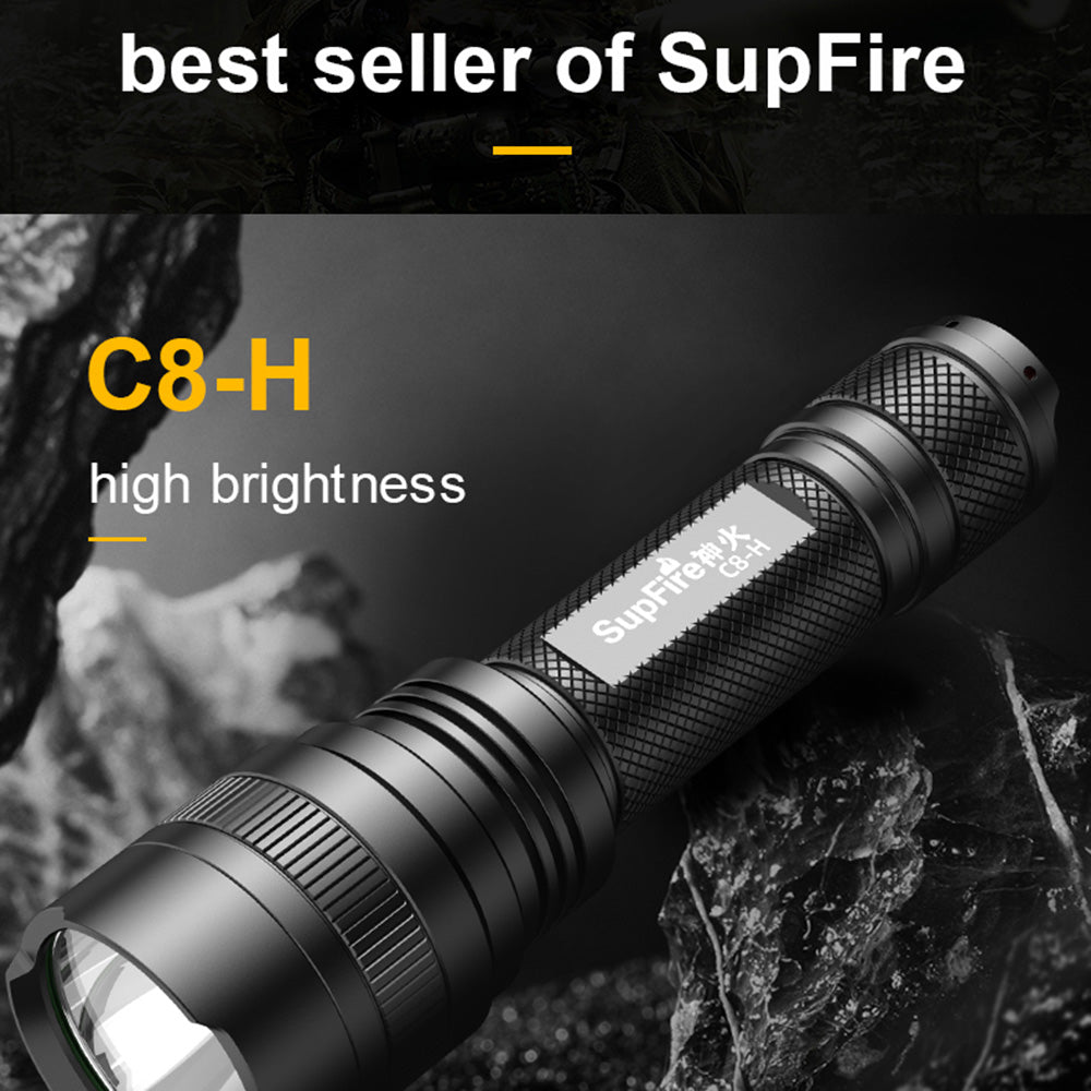 SUPERFIRE C8-H 1200LM Portable Flashlight High Brightness 15W Night Light with 4000mAh Battery