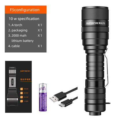 SUPERFIRE F5 Zoomable Flashlight Waterproof Portable Night Light with Waist Clip, Direct Charging Model