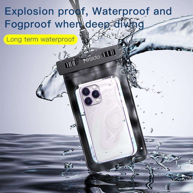 YESIDO WB10 PVC+ABS IPX8 Waterproof Phone Pouch for 6.8-inch Cell Phone Dry Bag with Strap for Outdoor Swimming