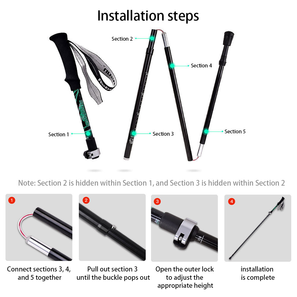 REBORNSUN Carbon Fiber+Aluminum Alloy Trekking Poles Ultra-Light Foldable Walking Hiking Stick