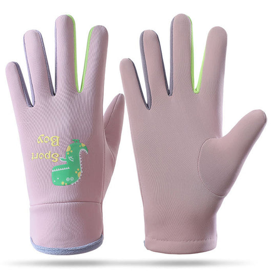 AOTU 1 Pair Winter Children Waterproof Gloves Kids Sports Reflective Fleece Lining Mittens (For 8-13 Years Old)