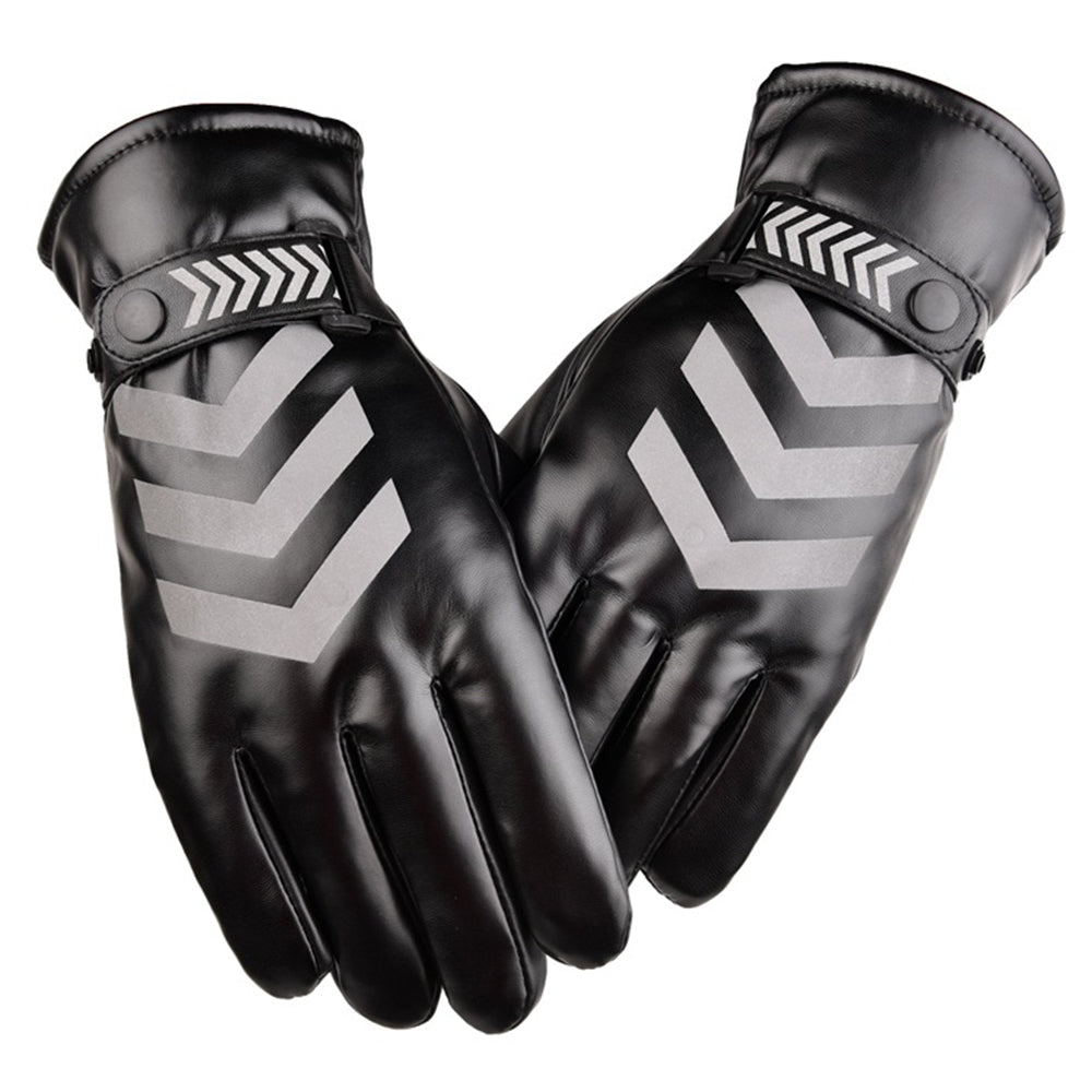 AOTU 1 Pair Men Cycling Gloves Touch Screen PU Leather Reflective Warm Mittens