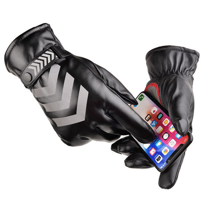 AOTU 1 Pair Men Cycling Gloves Touch Screen PU Leather Reflective Warm Mittens