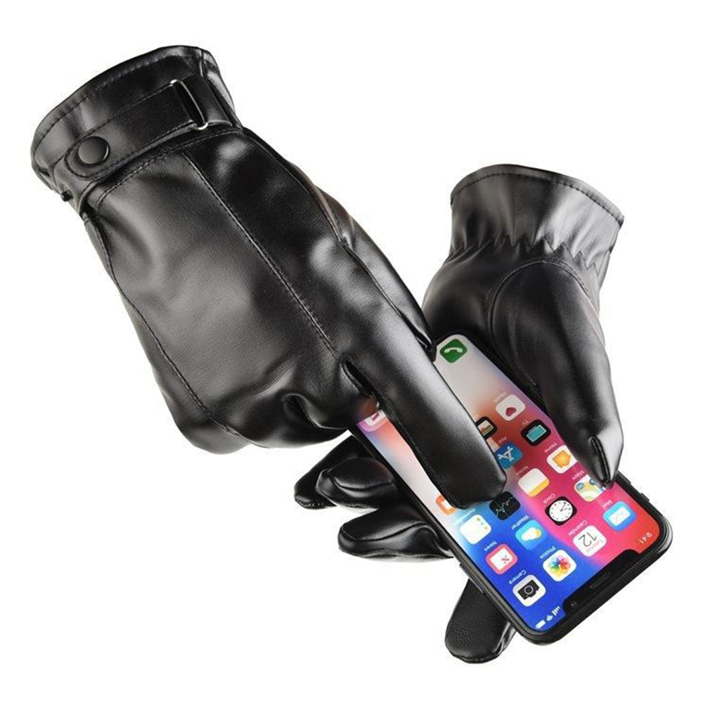 AOTU 1 Pair Touch Screen Men Cycling Gloves Full Finger Waterproof PU Leather Warm Mittens