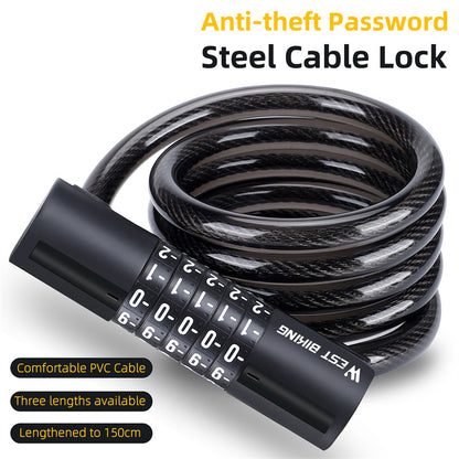 WEST BIKING YP0705088 1.5m MTB Road Bike Anti-theft Password Lock PVC Wrapped Steel Cable Lock