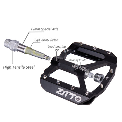 ZTTO JT01 1 Pair MTB Bike Aluminum Alloy 12mm Axle Flat Pedal Bicycle Lightweight Bearing Pedals