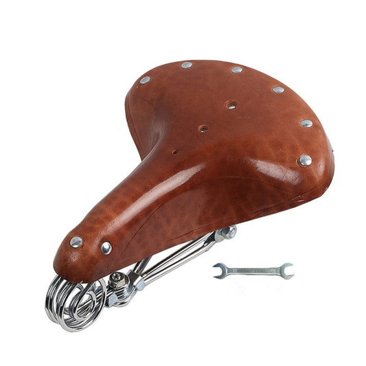 MTB Bike Seat Cushion Retro Leather Saddle + Carbon-Plated Steel Spring Bicycle Seat Cycling Accessories