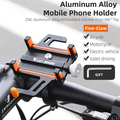 WEST BIKING YP0715066 Bike Handlebar Mount Phone Holder Aluminum Alloy Bicycle Cellphone Bracket