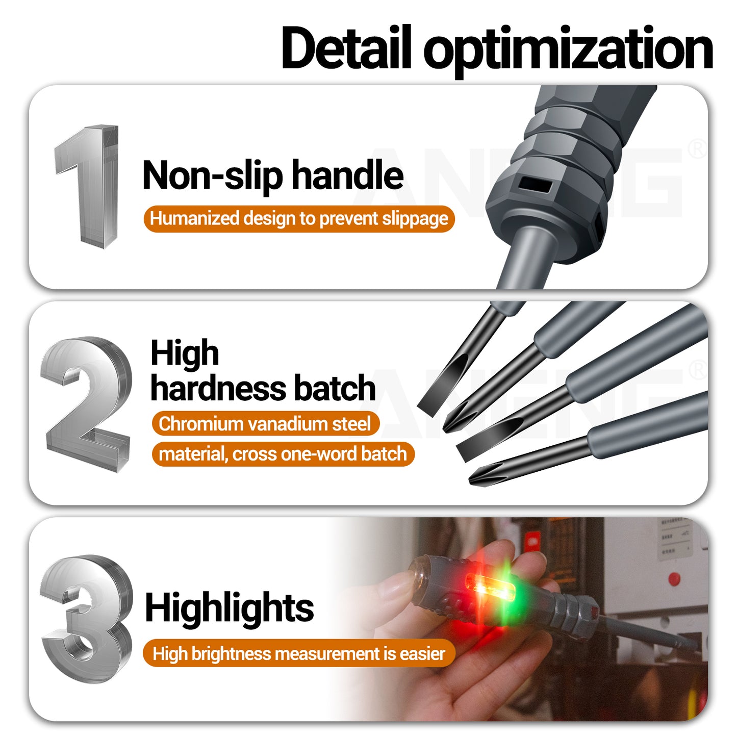 ANENG B05 Flat / Cross Screwdriver Set Lightweight Portable Electric Pen Tester with LED Light