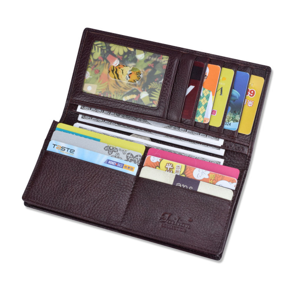 TAILIAN T530-H46-BE Cowhide Leather Men Long Wallet Multiple Card Slots Large Capacity Wallet