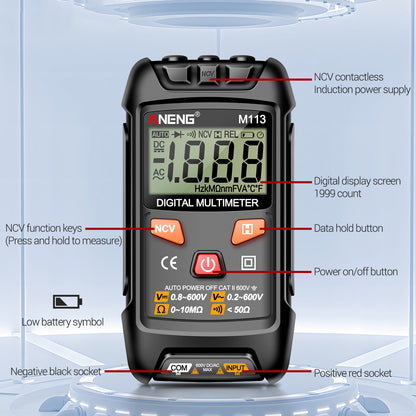 ANENG M113 1999 Counts Mini Digital Multimeter AC / DC Voltage Meter Ohm NCV Resistance Volt Tester Electricity Tool