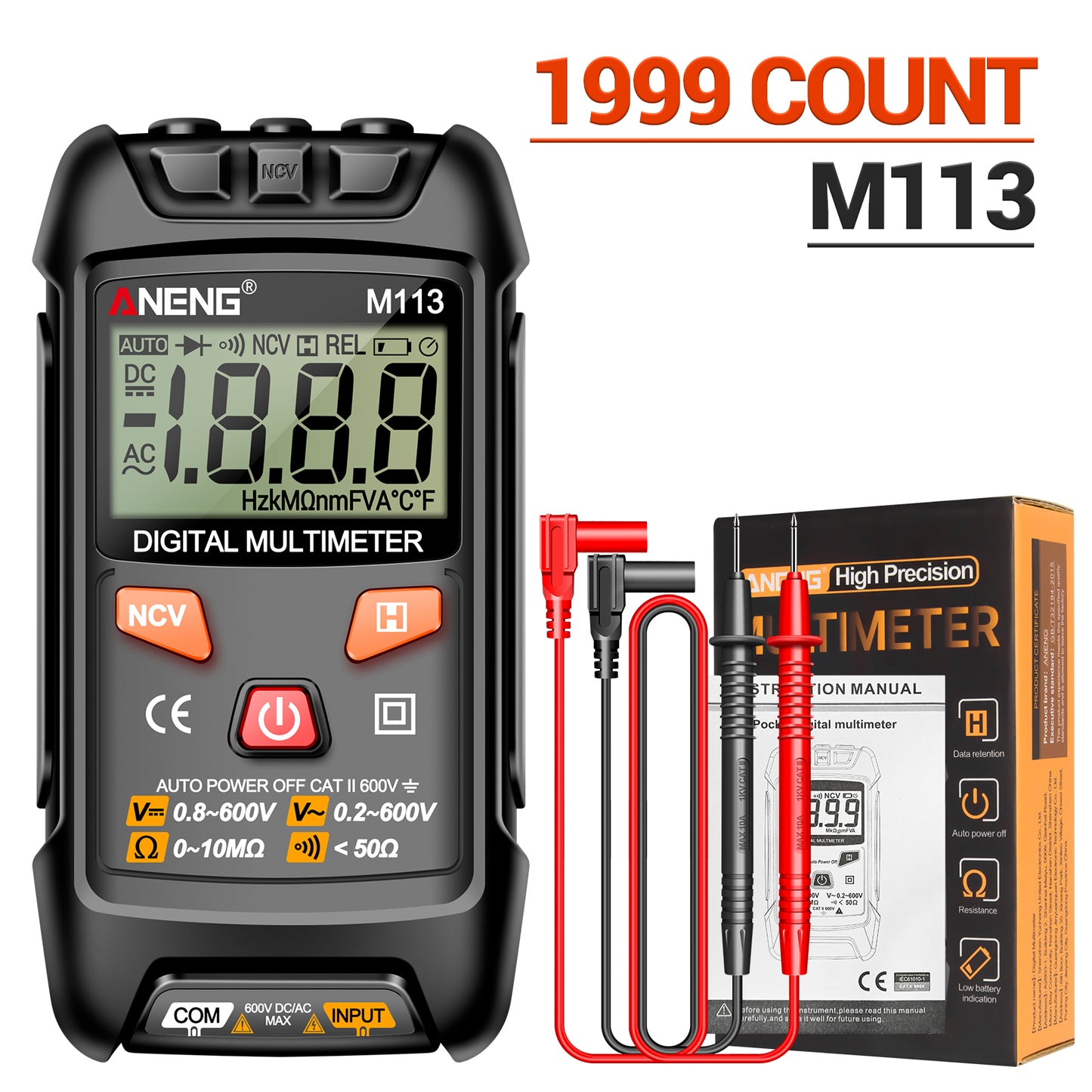 ANENG M113 1999 Counts Mini Digital Multimeter AC / DC Voltage Meter Ohm NCV Resistance Volt Tester Electricity Tool