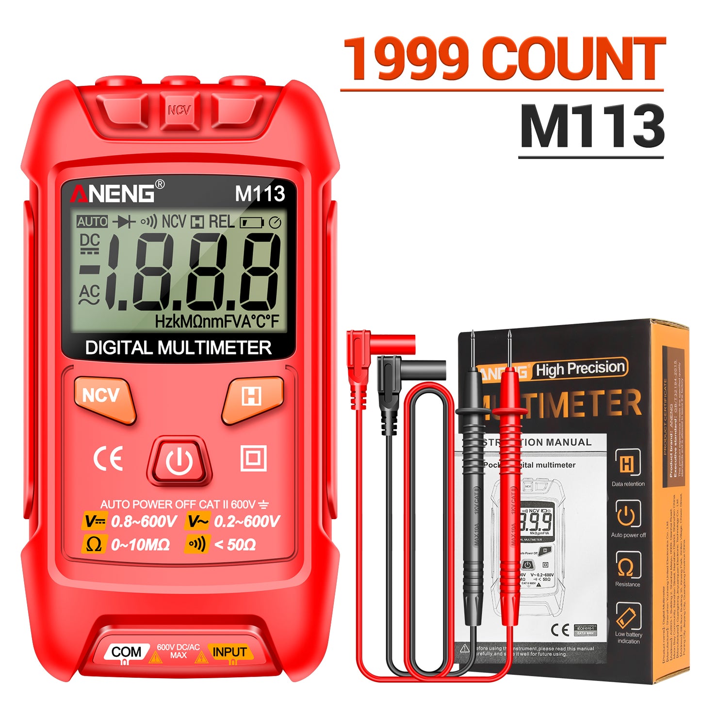 ANENG M113 1999 Counts Mini Digital Multimeter AC / DC Voltage Meter Ohm NCV Resistance Volt Tester Electricity Tool