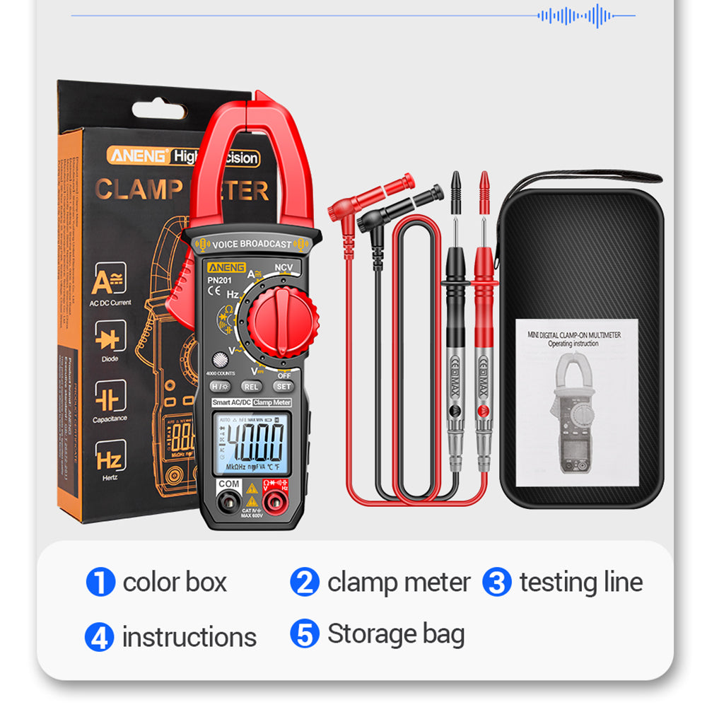 ANENG PN201 Voice Meter Clamp Multimeter DC / AC Current Voltage Tester 4000 Counts MultIi-tester NCV Ohm Capacitance Test Tool