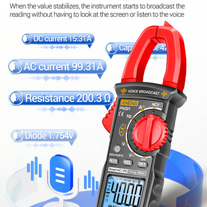 ANENG PN201 Voice Meter Clamp Multimeter DC / AC Current Voltage Tester 4000 Counts MultIi-tester NCV Ohm Capacitance Test Tool