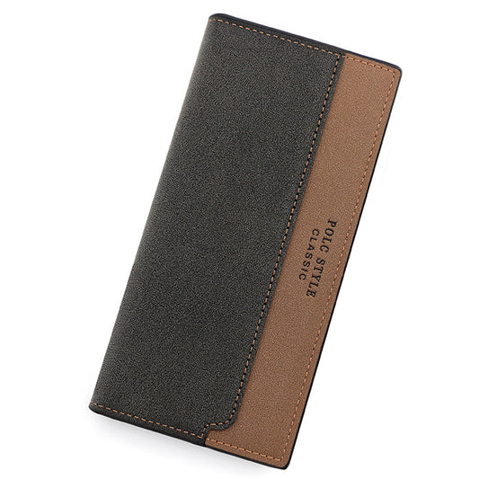 POLC 993-7 Dual Color Splicing PU Leather Men Long Wallet Tri-fold Large Capacity Wallet