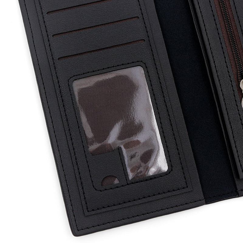 POLC 993-7 Dual Color Splicing PU Leather Men Long Wallet Tri-fold Large Capacity Wallet