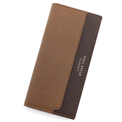 POLC 993-7 Dual Color Splicing PU Leather Men Long Wallet Tri-fold Large Capacity Wallet