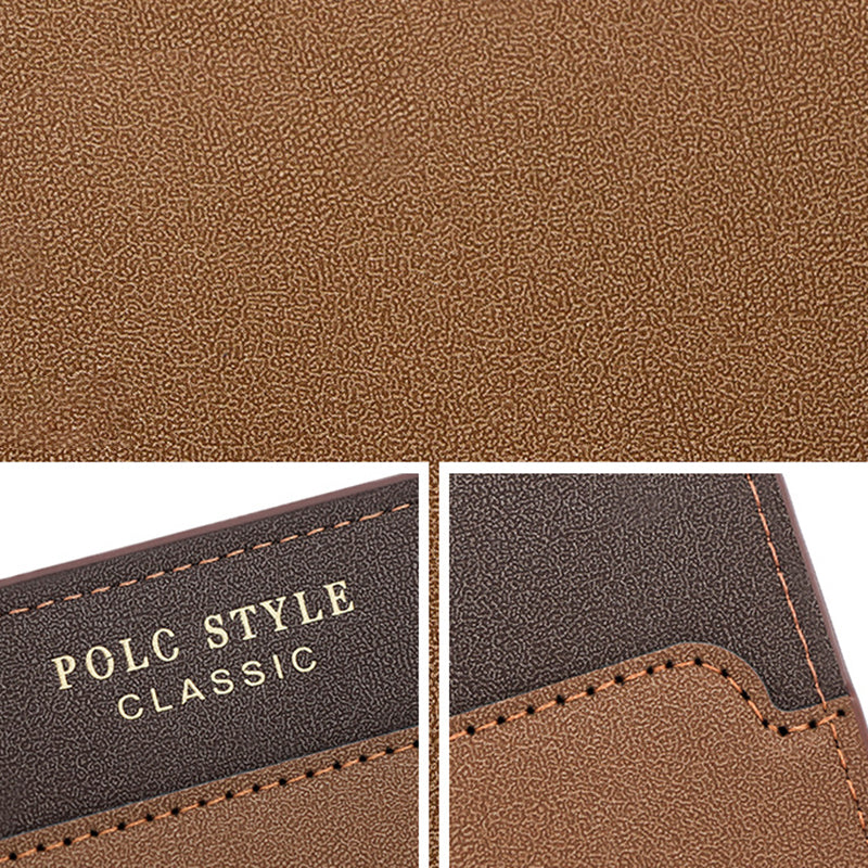 POLC 993-7 Dual Color Splicing PU Leather Men Long Wallet Tri-fold Large Capacity Wallet