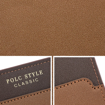 POLC 993-7 Dual Color Splicing PU Leather Men Long Wallet Tri-fold Large Capacity Wallet