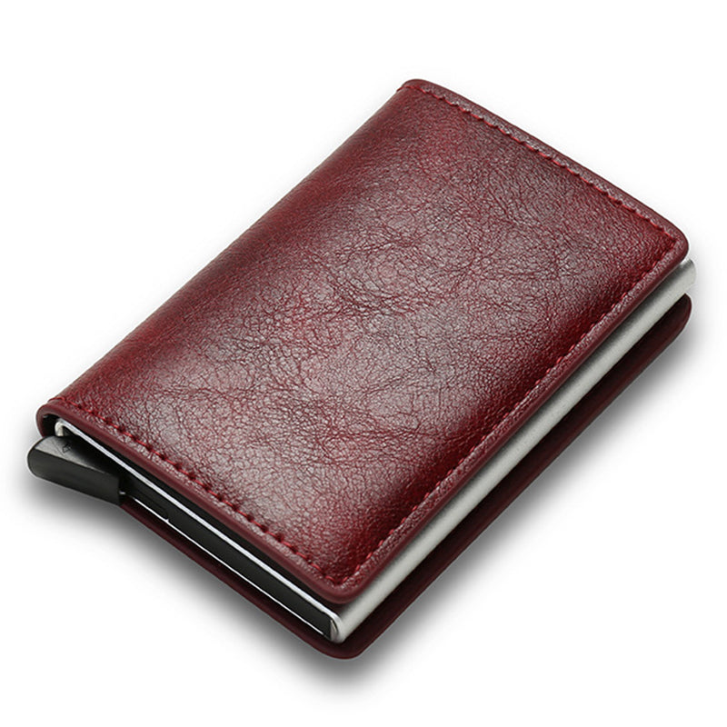 RFID Blocking Automatic Pop Up PU Leather + Aluminum Alloy Credit Card Holder Case Pocket Wallet