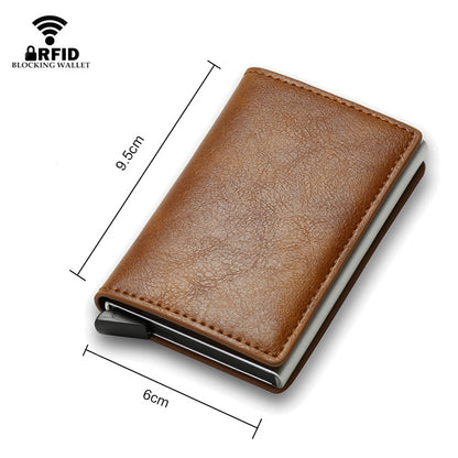 RFID Blocking Automatic Pop Up PU Leather + Aluminum Alloy Credit Card Holder Case Pocket Wallet