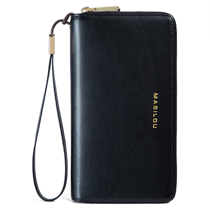 RFID Blocking Card Slots Wallet Split Leather Clutch Hand Bag Purse Cell Phone Holster Pouch Credit Card Holder