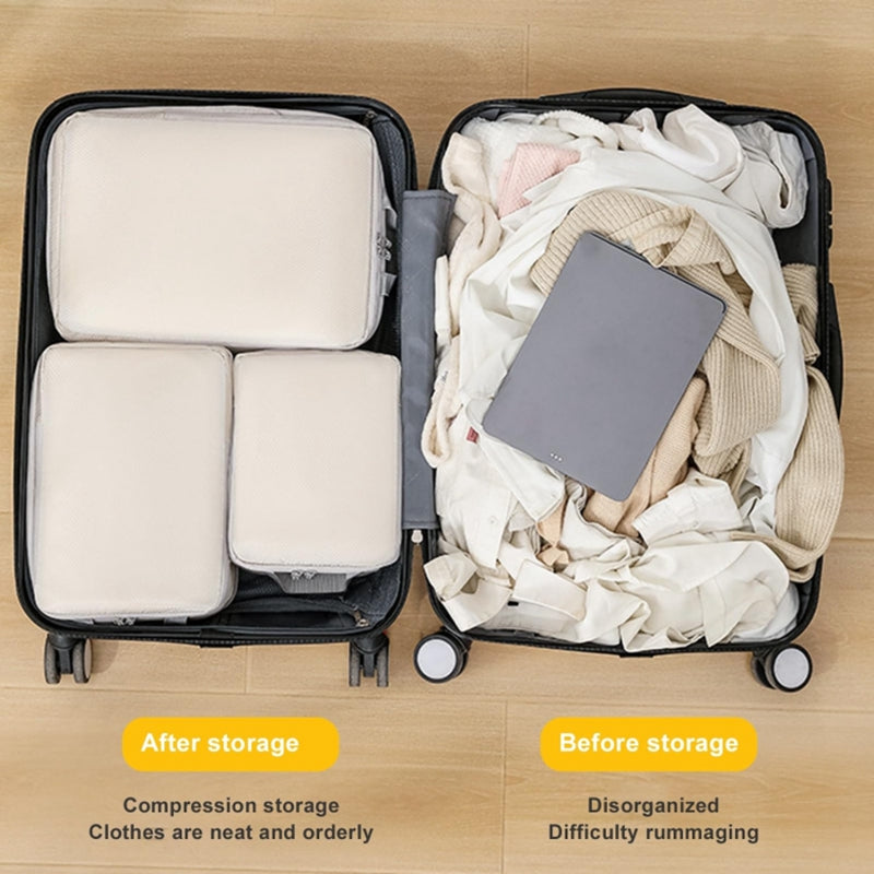 7PCS Polyester Packing Cubes Set Travel Luggage Packing Organizers Compression Storage Bags for Men Women