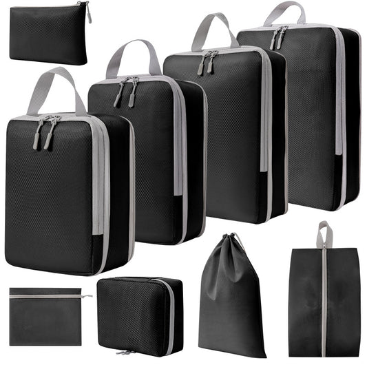 9PCS Dual-Way Zipper Travel Organizer Bags Set Polyester Compression Packing Cubes