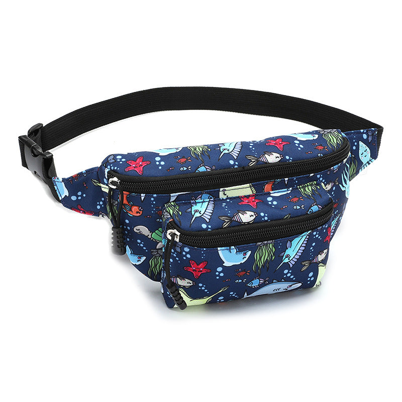 Cartoon Pattern Kids Waist Pack Adjustable Strap Oxford Cloth Children Chest Pouch Bumbag