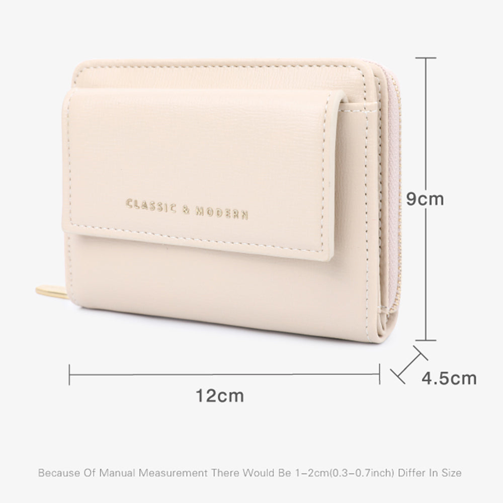 TAILIAN T6107-001 Solid Color PU Leather Short Wallet Zipper Pocket Women Purse