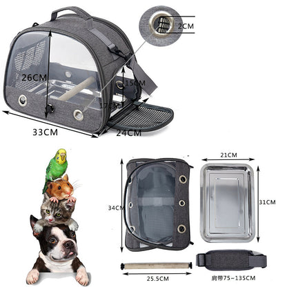 QS-107 Portable Pet Bird Cage 300D Oxford Cloth Transparent PVC Bird Carrying Bag Parrot Pigeon Carrier