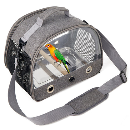 QS-107 Portable Pet Bird Cage 300D Oxford Cloth Transparent PVC Bird Carrying Bag Parrot Pigeon Carrier