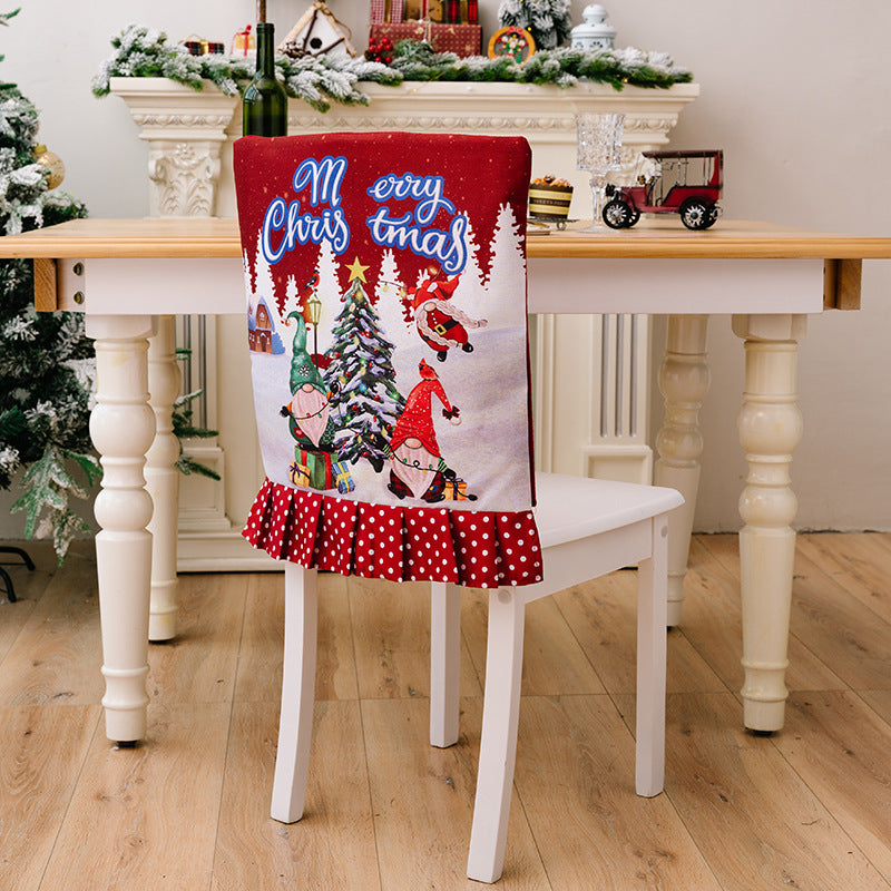 Christmas Pattern Dining Chair Slipcover Cloth Sleeve Chair Back Cover Protector for Home Dining Room