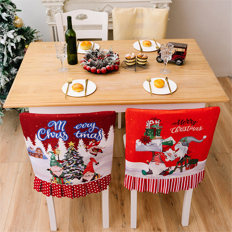 Christmas Pattern Dining Chair Slipcover Cloth Sleeve Chair Back Cover Protector for Home Dining Room