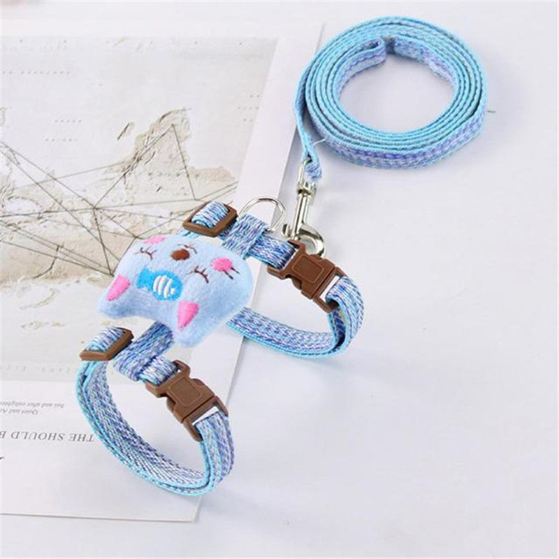 Size S Cartoon Animal Design Nylon Pet Harness Leash Adjustable Dog Cat Walking Lead Leash