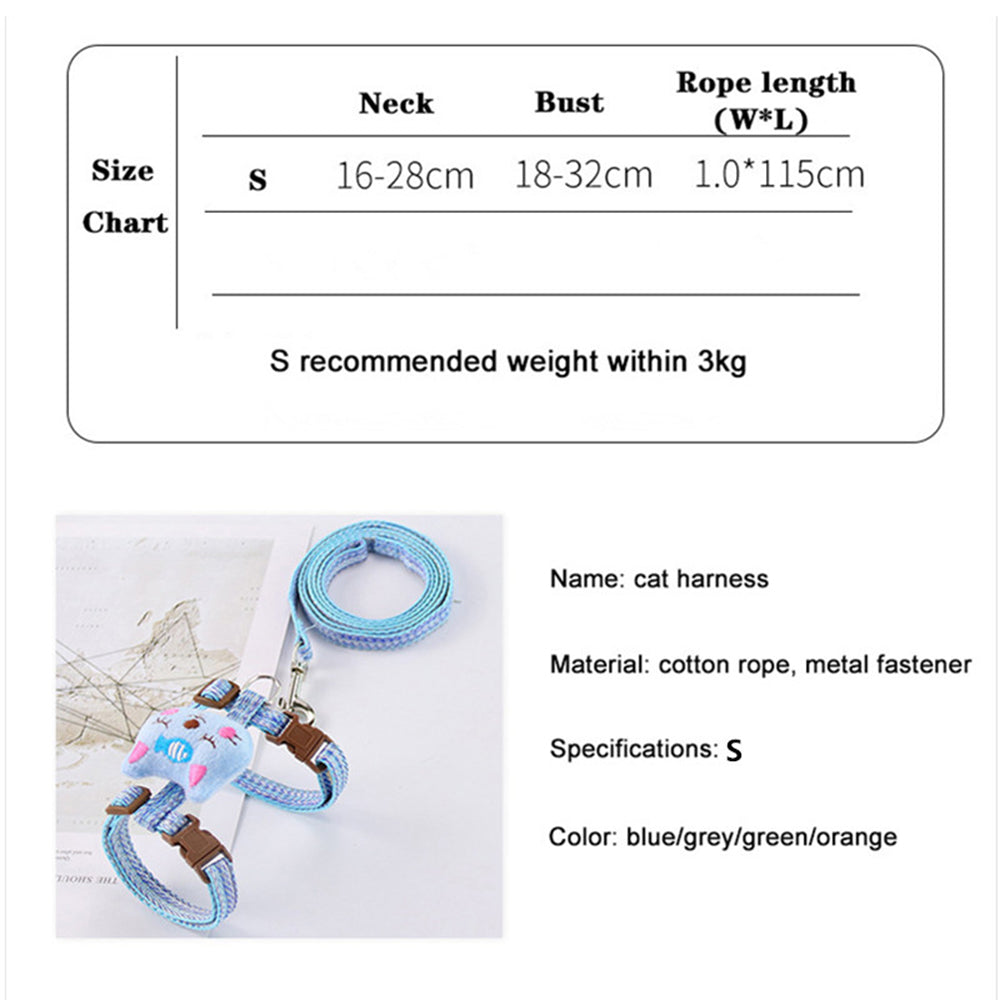 Size S Cartoon Animal Design Nylon Pet Harness Leash Adjustable Dog Cat Walking Lead Leash