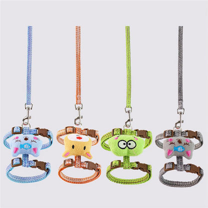 Size S Cartoon Animal Design Nylon Pet Harness Leash Adjustable Dog Cat Walking Lead Leash