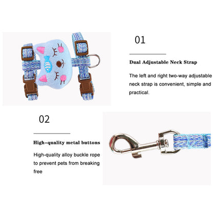 Size S Cartoon Animal Design Nylon Pet Harness Leash Adjustable Dog Cat Walking Lead Leash