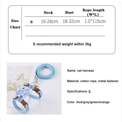 Size S Cartoon Animal Design Nylon Pet Harness Leash Adjustable Dog Cat Walking Lead Leash