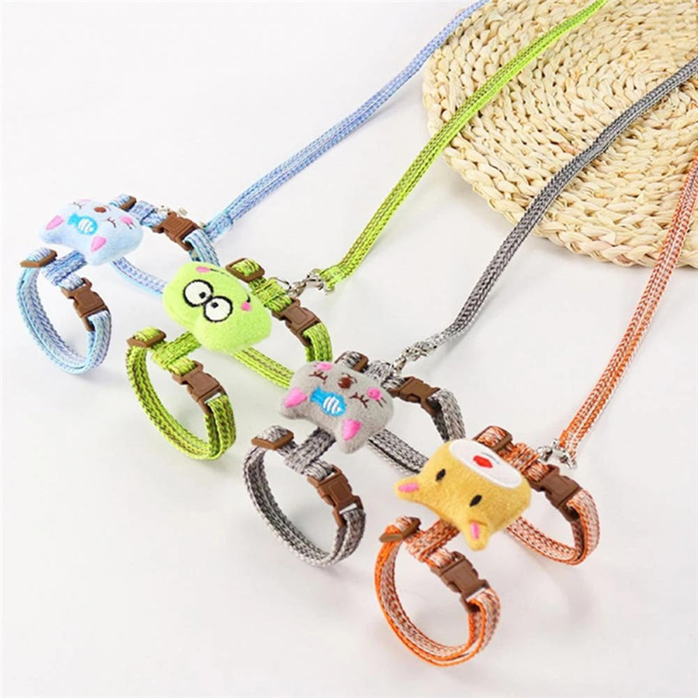 Size S Cartoon Animal Design Nylon Pet Harness Leash Adjustable Dog Cat Walking Lead Leash