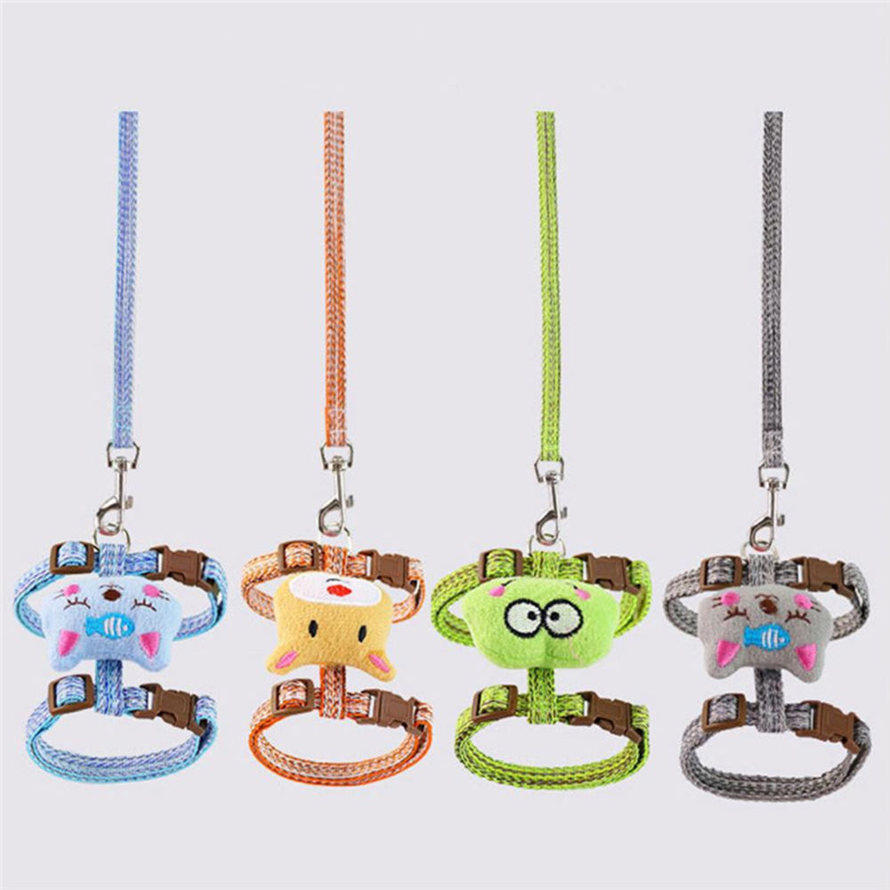 Size S Cartoon Animal Design Nylon Pet Harness Leash Adjustable Dog Cat Walking Lead Leash