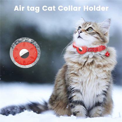 For AirTag Silicone Case Reflective Pet Collar GPS Tracker Protective Cover with Bell