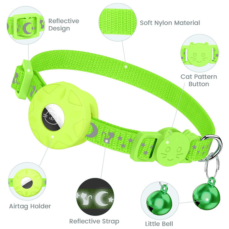 For AirTag Silicone Case Reflective Pet Collar GPS Tracker Protective Cover with Bell